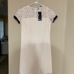 Off-white cream lace dress w/black trim